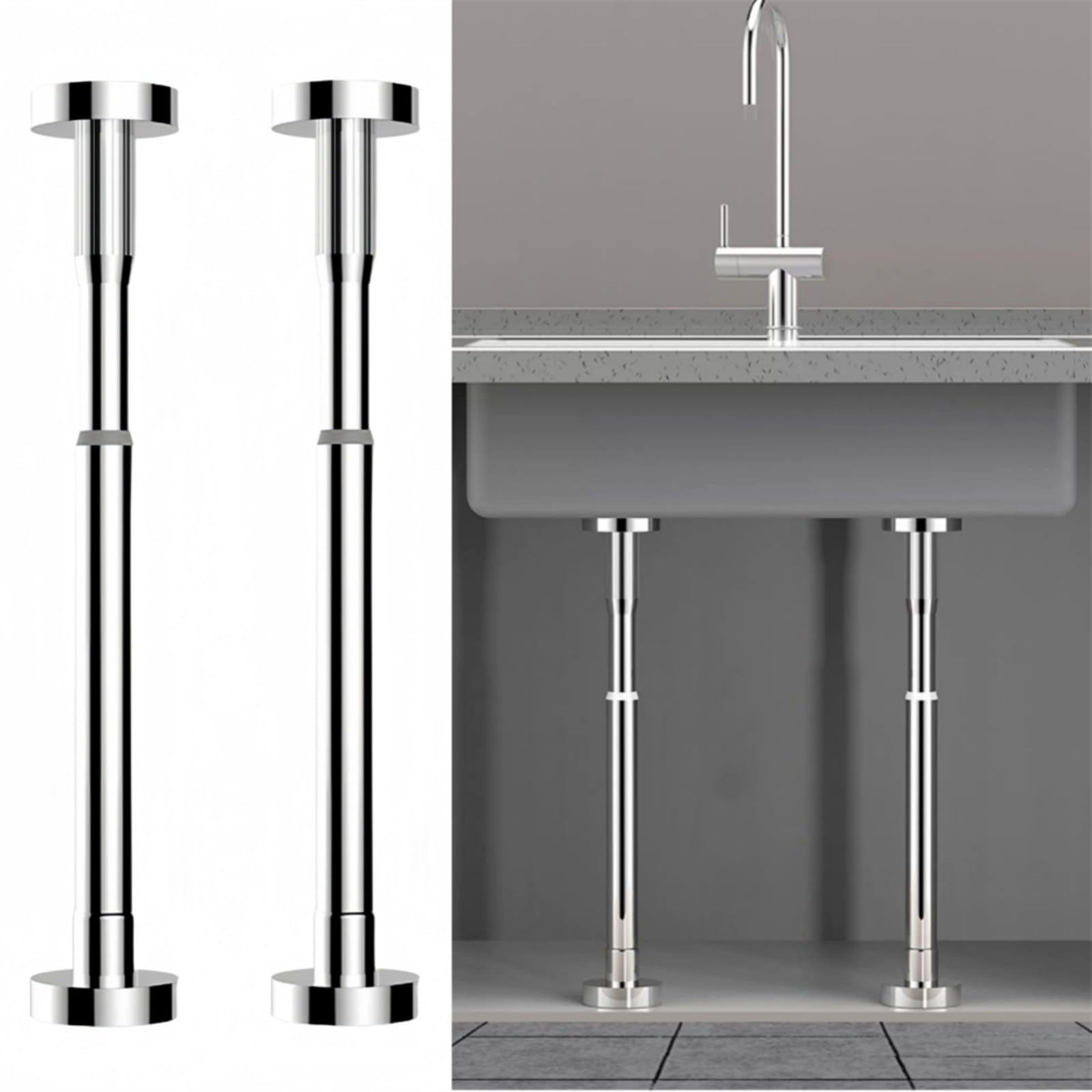 Lot de 2 supports d'évier réglables en acier inoxydable 30-50 cm/50-80 cm, montage encastré pour évier simple ou double, cuisine et salle de bain, 2 pièces (50-80 cm blanc)