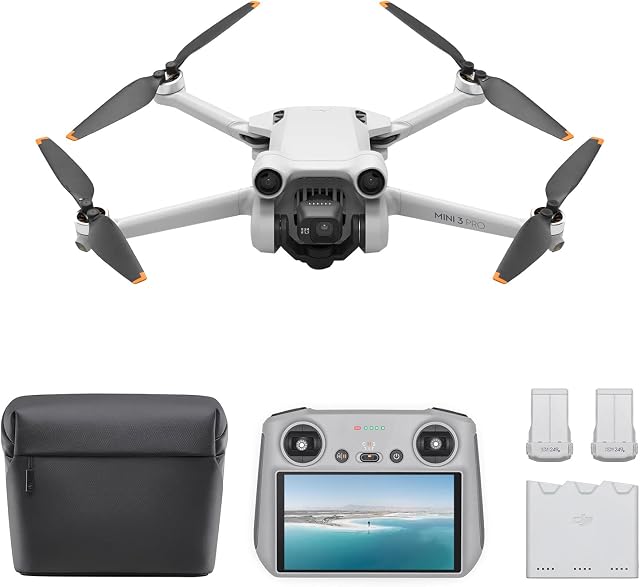 DJI Mini 3 Pro (DJI RC) Lightweight and Foldable Camera Drone with 4K/60fps Video & Mini 3 Pro Fly More Kit, Includes two Intelligent Flight Batteries, a Two-Way Charging Hub, Data Cable