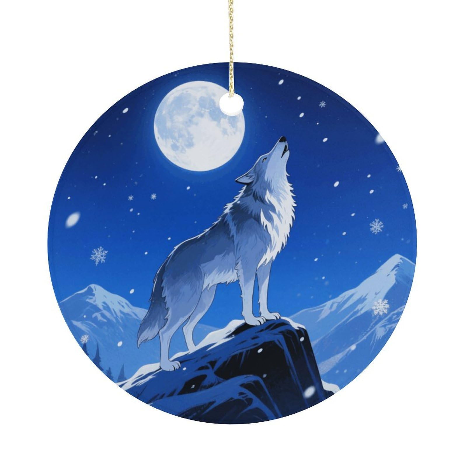Personalized Christmas Ornaments 2025 Ceramic Hanging Wolf Ornaments with Gold String Double-Sided Vintage Holiday Decorations for Tree Mantel Tabletop Xmas Party Favors