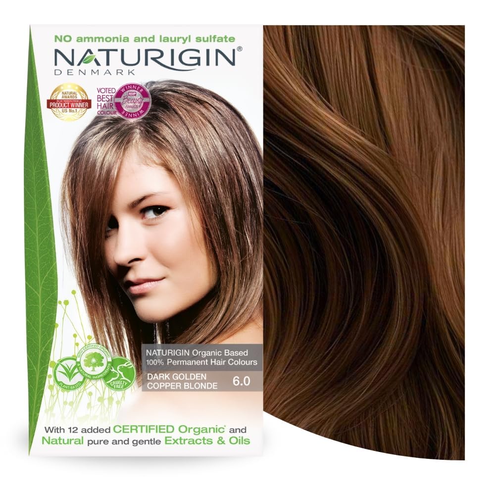 Naturigin Dark Gold Copper Brown 6.0 Permanent Hair Colour with Natural Ingredients - No Ammonia