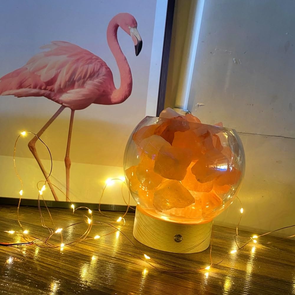 Lámpara de sal con atenuador, lámpara de sal marina de cristal natural, luz nocturna e iluminación ambiental, lámpara de sal del Himalaya USB, lámpara de sal de roca for decoración, meditación, regalo