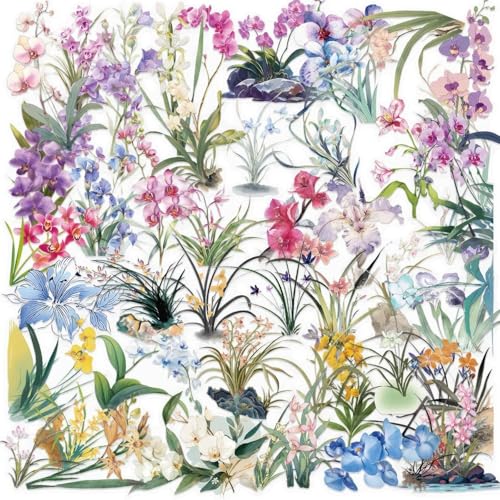 Autocollant Floral Transparent, 50pcs Scrapbooking Autocollant Fleur, Flower Stickers, Flower Plant Stickers, Autocollants Plante Florale, pour Journal,...