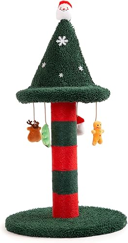 Miniatura 7 de LUCKITTY Poste rascador para gatos con 4 juguetes de peluche colgantes, alternativa al árbol de Navidad, dale a tu gato un juguete y rascador en uno