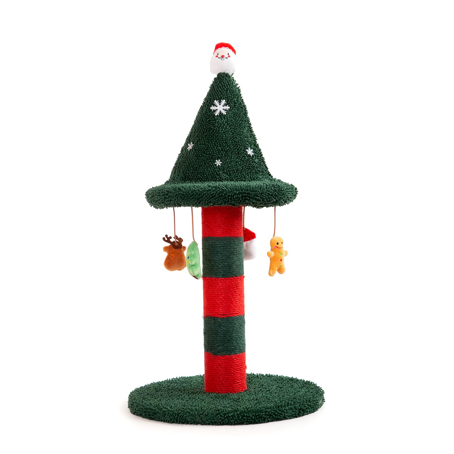 LUCKITTY Cat Scratching Post with 4 Hanging Plush Toy - Christmas Tree Alternative Give Your Cat a Toy and Scratching Post in One with This Ultimate Tree 30 * 15 Inch Red Green