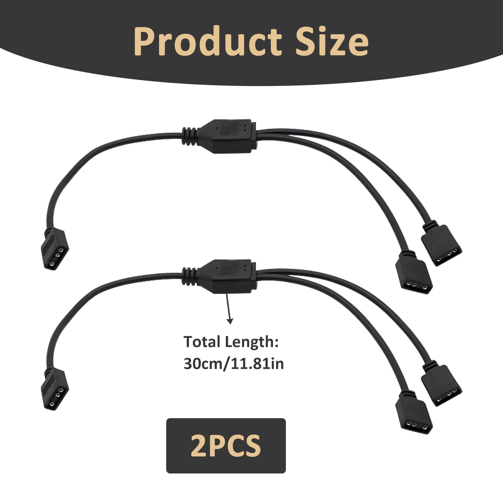Câble Répartiteur LED ARGB 3 Broches 30cm 1 à 2 5V pour Ventilateurs LED, Compatible ASRock ASUS MSI