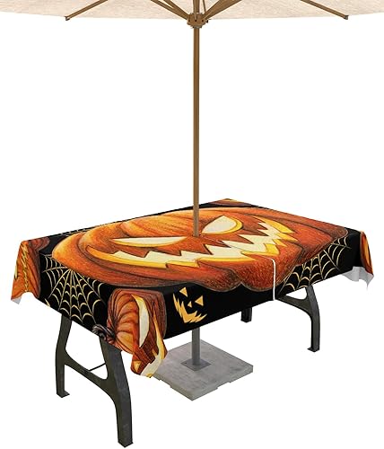 Manteles de Halloween para exteriores con agujero para paraguas y cremallera, diseño de fantasma, acuarela de terror, fantasma, impermeable,