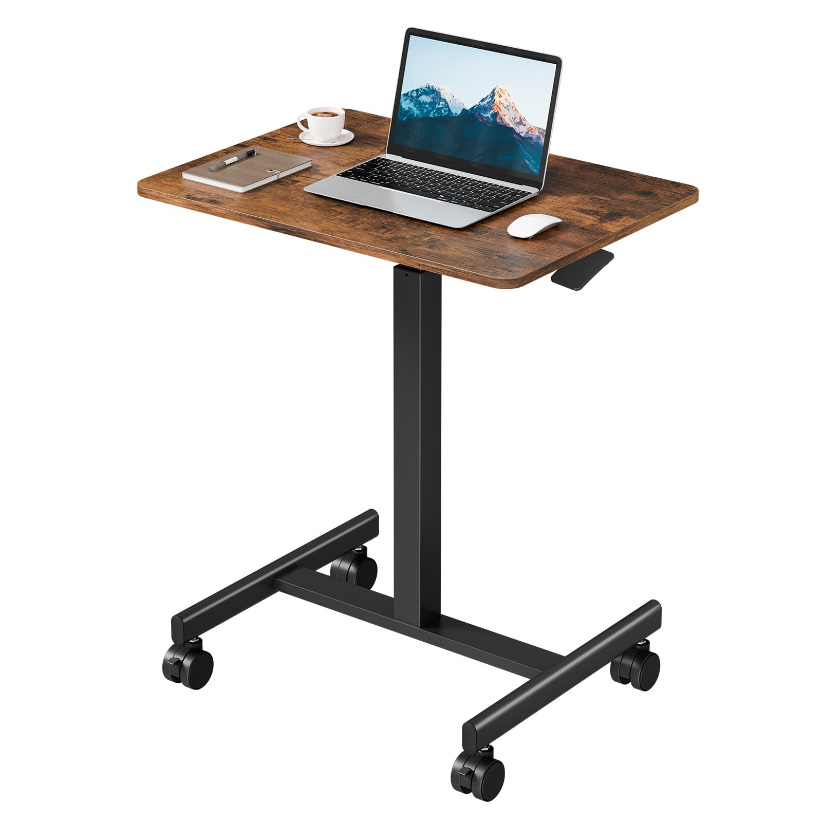 DUMOS Mobile Rolling Desk with Wheels, Small Standing Desks Rustic Brown