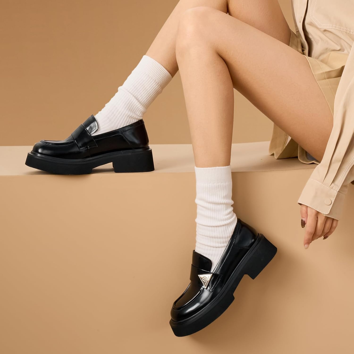 BEAU TODAY Chunky Loafers Women,Patent Full Grain Leather Loafers for Women,Comfortable Slip-on Fashion Platform Shoes, Non Slip Business Casual Work Office Square Toe Dress Shoes - Image 7