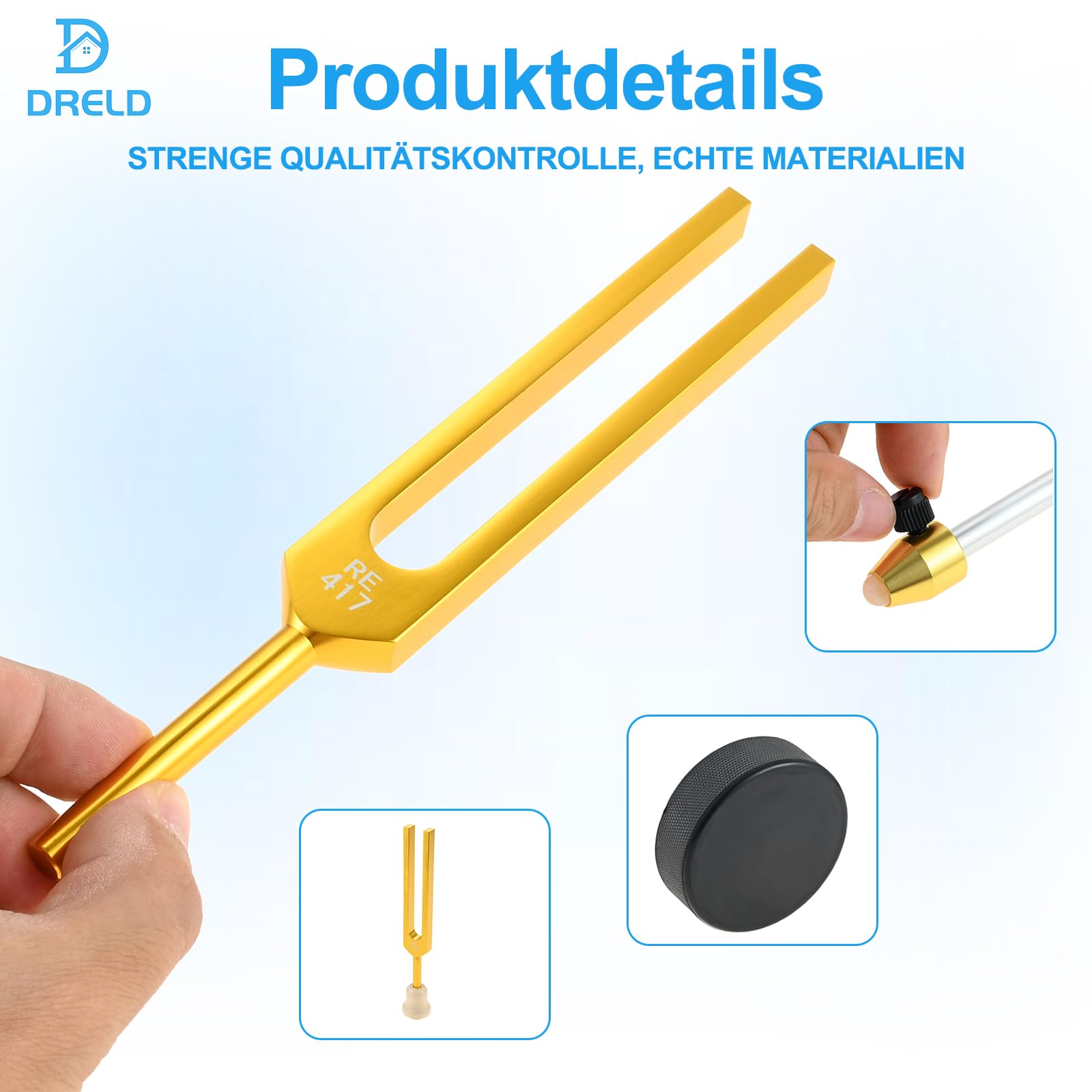 DRELD Stimmgabel,Stimmgabel Neurologie,10er Set (174 Hz, 285 Hz, 396 Hz, 417 Hz, 432 Hz, 528 Hz, 639 Hz, 741 Hz, 852 Hz, and 963 Hz), für Klangtherapie Gewichtete Stimmgabel Geeignet Meditation
