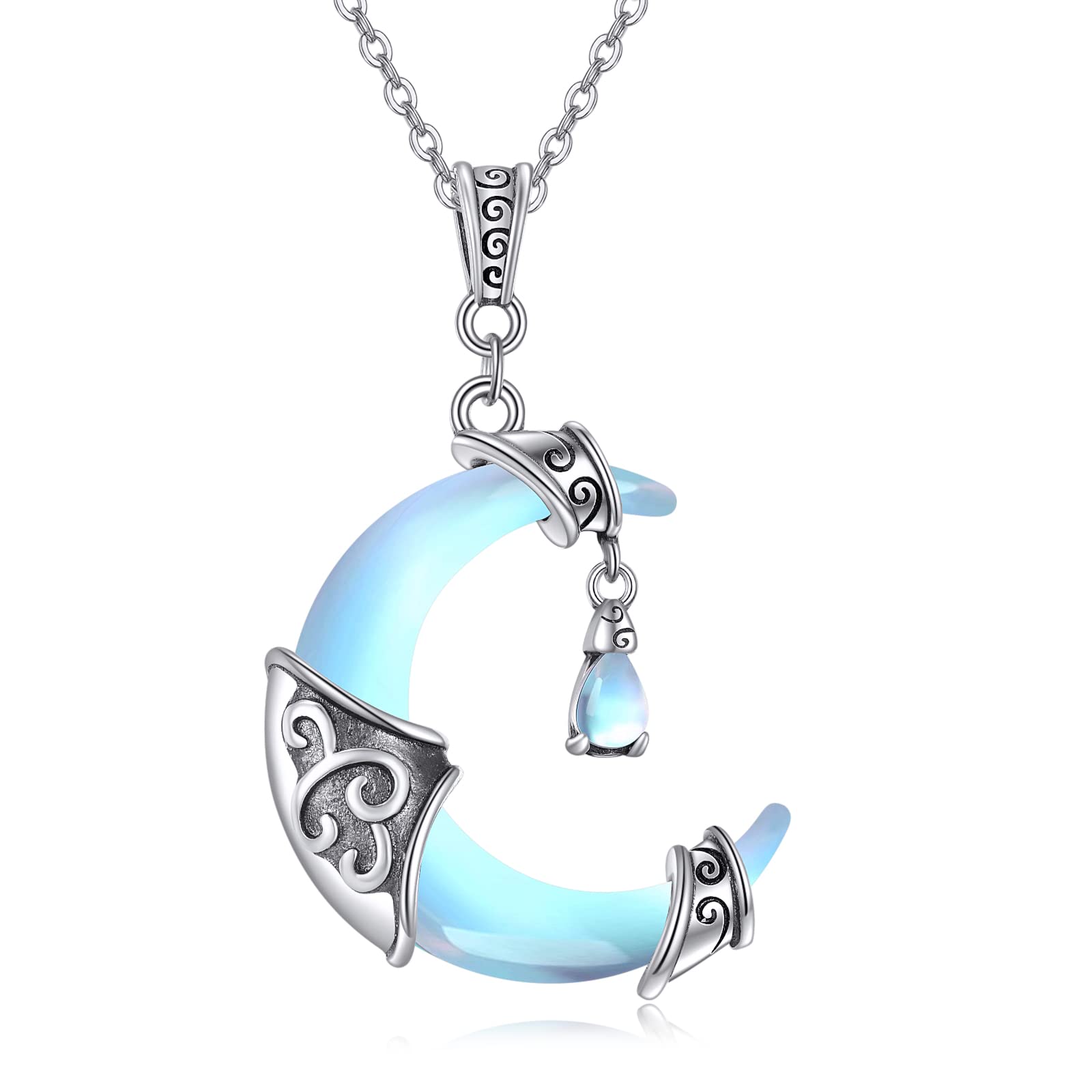 YAFEINIMoonstone Moon Necklace Sterling Silver Crescent Moon Pendant Necklace Jewelry Gifts for Women Teen Girls