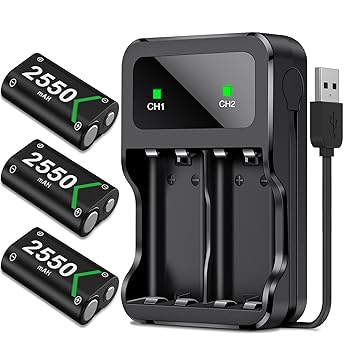 Charger with 3x2550?mAh Rechargeable Battery Packs for Xbox Series X/S/One/One X/One S Elite Controllers, Xbox Controller Charger, Charger Station for Xbox Controller with 3 Optional Charging Ports