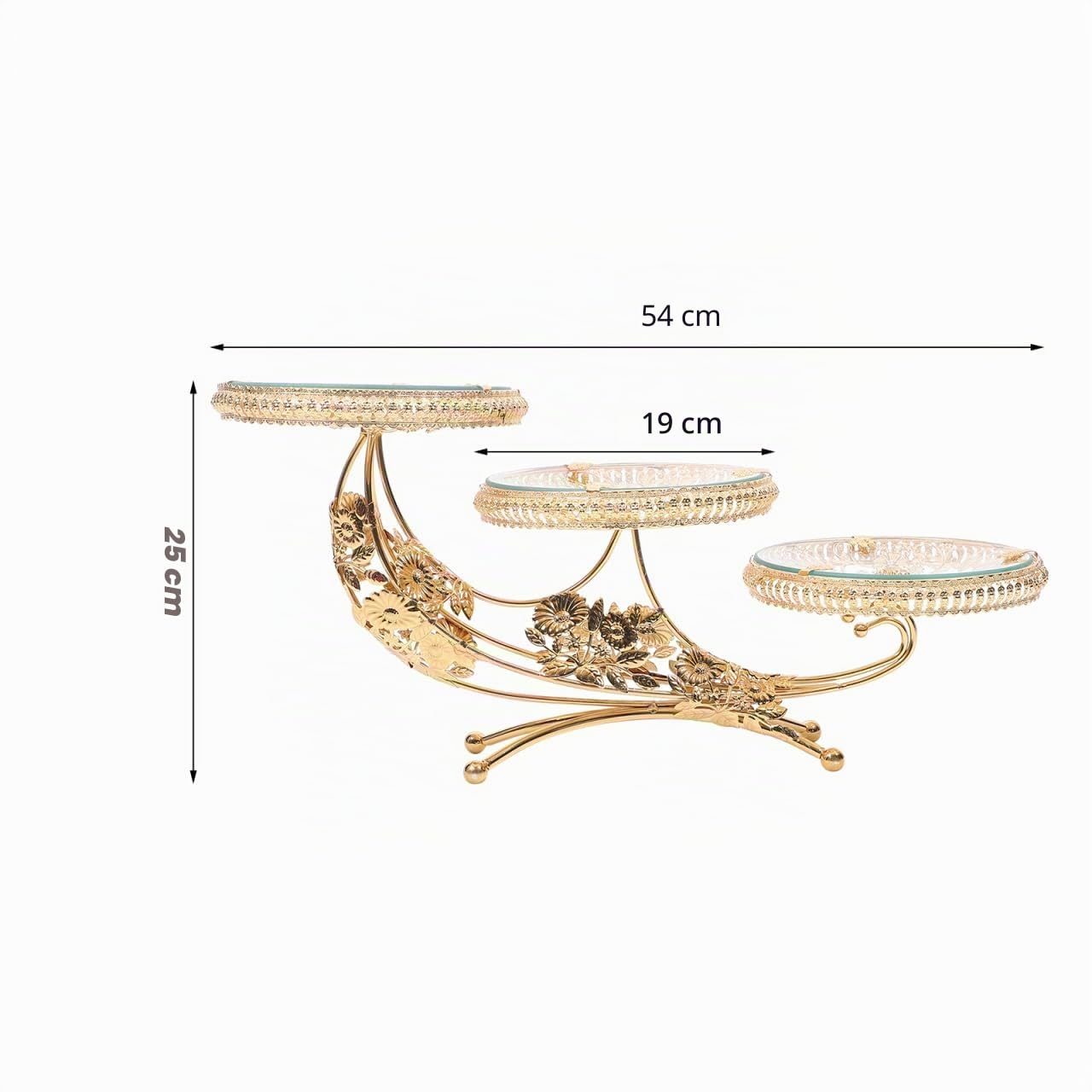 HEMOTON Plateau Doré en Verre Cristallin 21.26 X 10.63 X 7.48 Pouces Présentoir Gâteau Et Fruits Secs Élégant pour Cuisine Fêtes Banquets