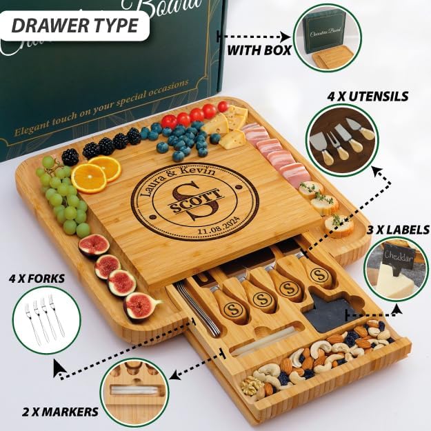 Christmas Gifts for Couples 2025, Personalized Charcuterie Board Gifts Set, Housewarming Gifts New Home Sweet Home, Bridal Shower Gifts for Bride, Large Cheese Board, Anniversary, Birthday, Engagement - Image 6