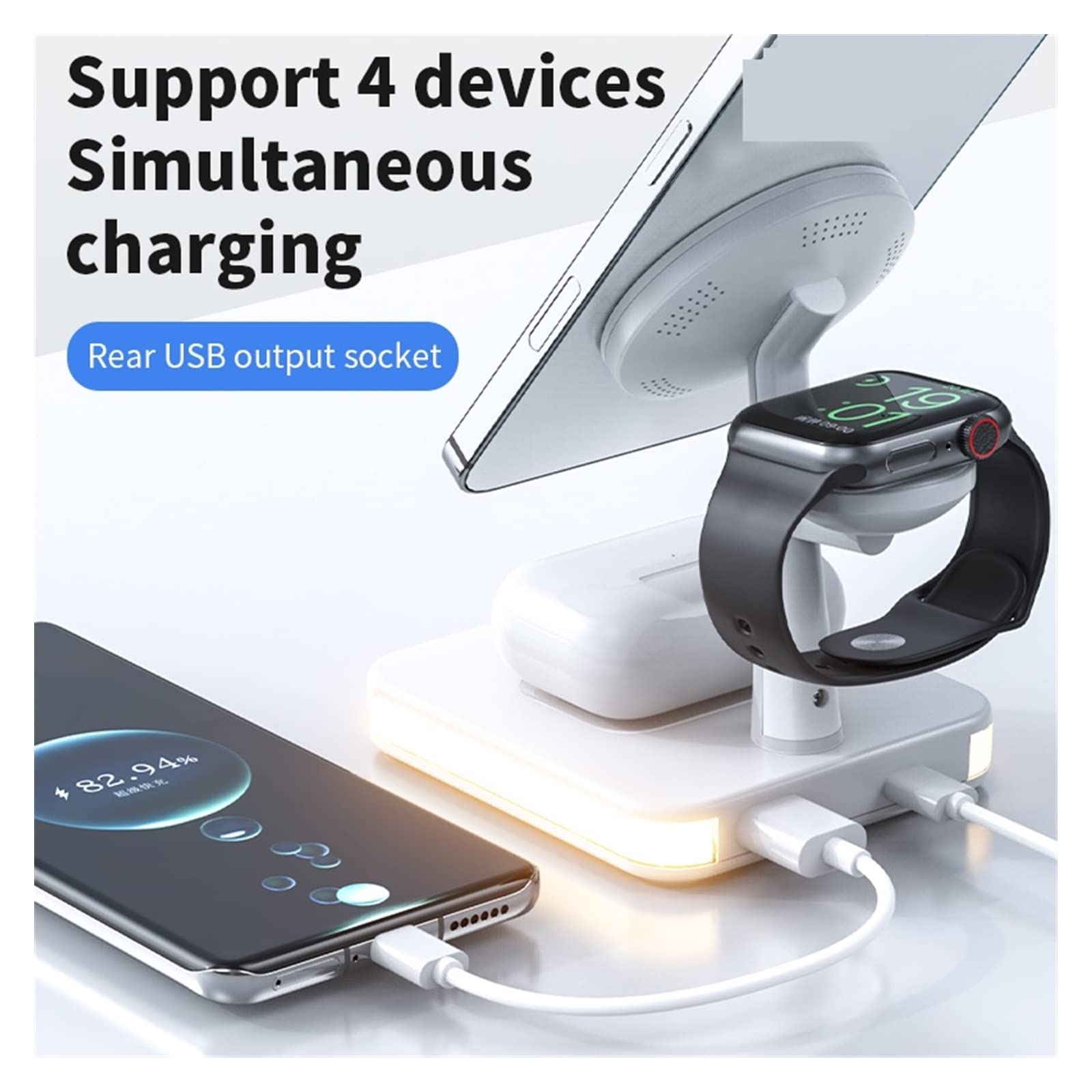 Chargeur magnétique sans Fil Chargeur sans Fil magnétique 30W 3 en 1 for Macsafe Phone Watch Earphone Station de Chargement Rapide pour téléphone, Montre, écouteurs(Color:3 in 1 with Plug)