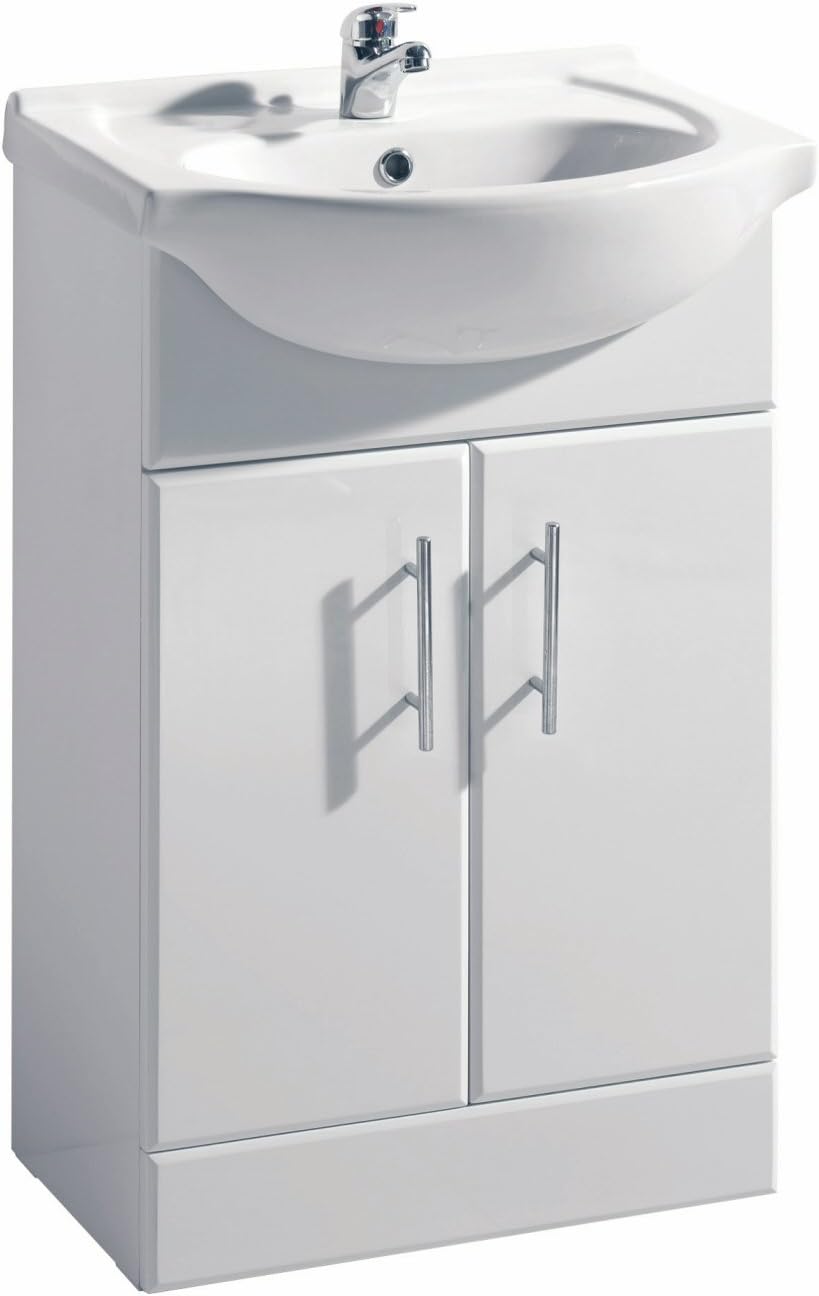 VeeBath Linx Bathroom Vanity Basin Sink Cabinet Unit High Gloss White Soft Close Door Hinges Storage Furniture - 550mm