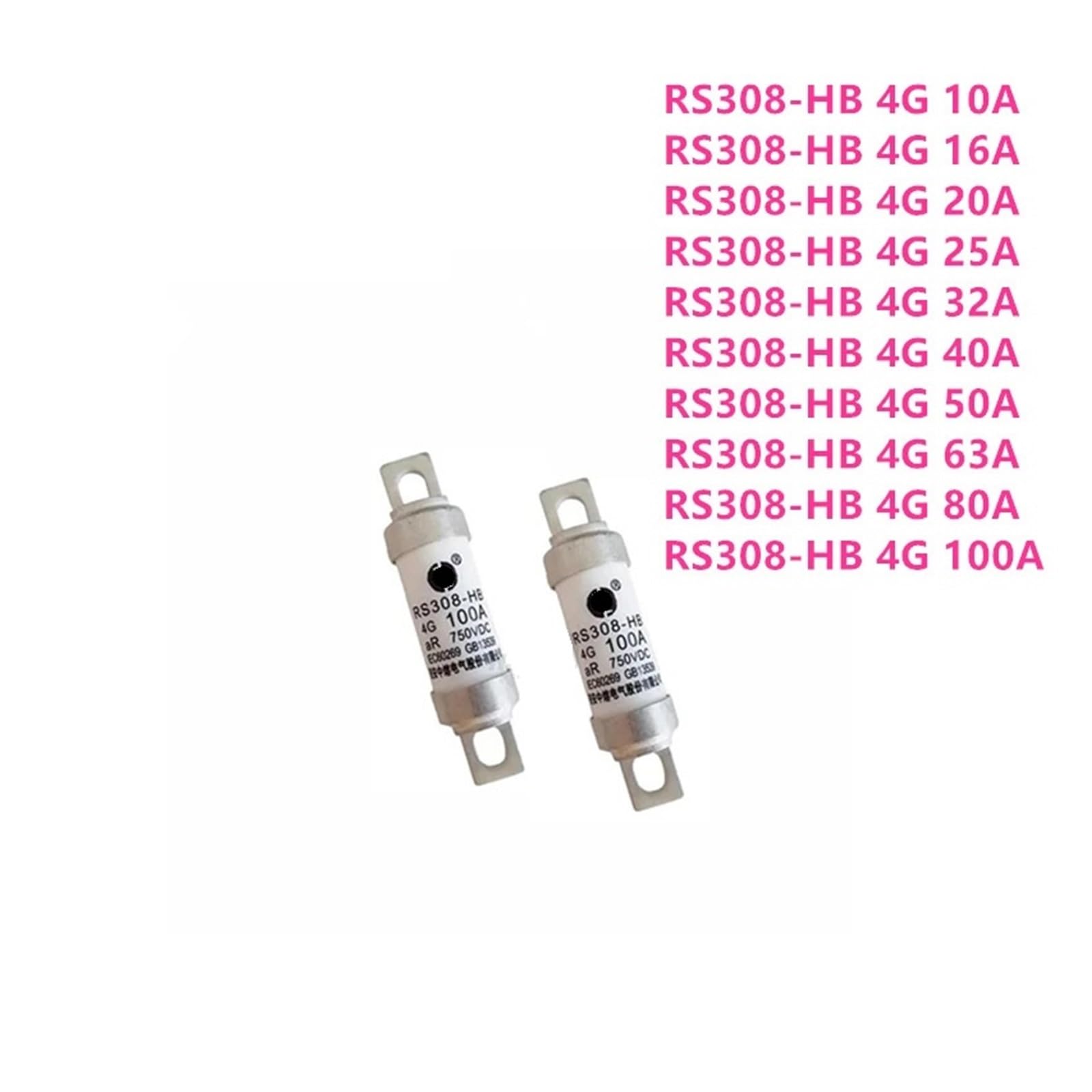 Fusibile RS308-HB-4G20A/ 32A/ 40A/ 50A/ 63A/ 80A/ 100A 750Vdc(RS308-HB-4G25A 2PCS)