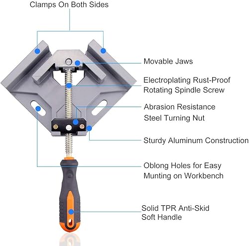 Miniatura 3 de WEICHUAN Abrazadera de ángulo recto de aleación de aluminio Abrazadera de ángulo de 90 grados, abrazadera de esquina tornillo de ángulo recto