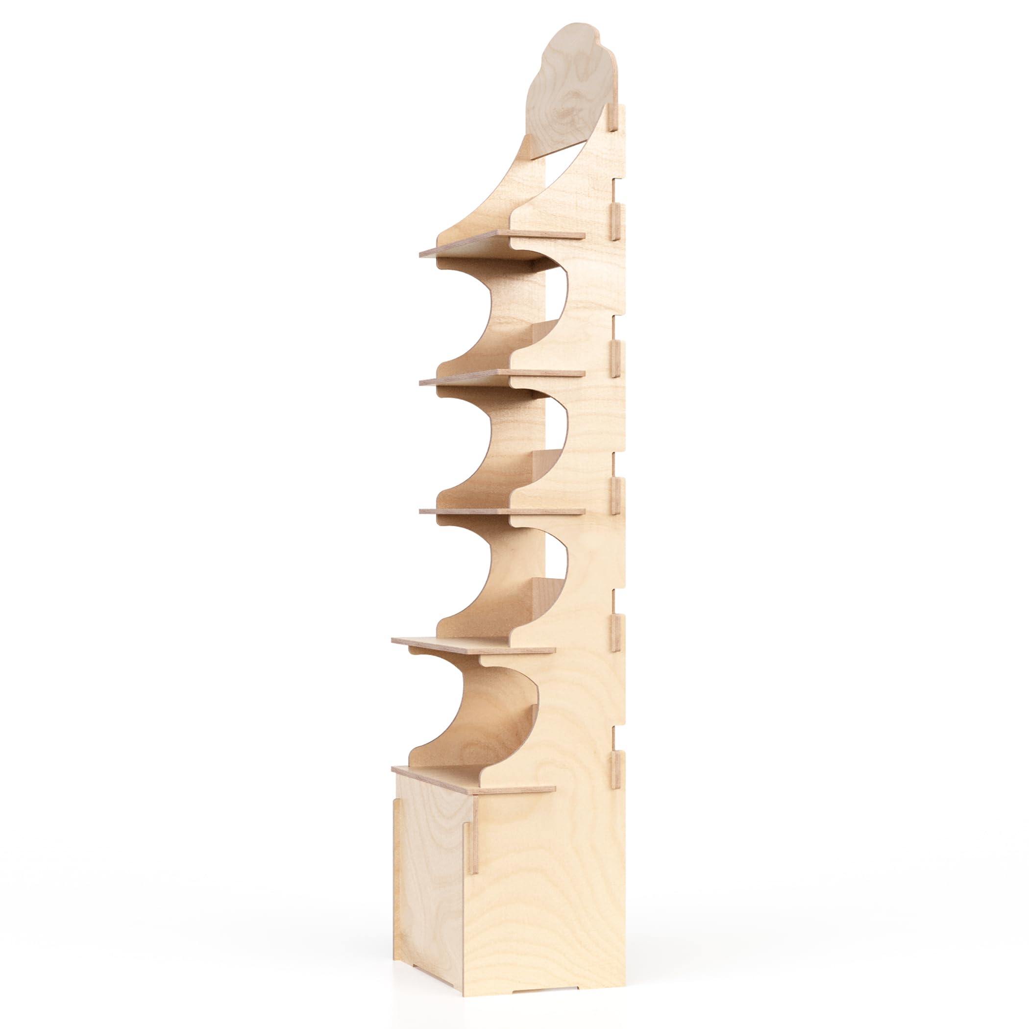 Expositor de madera, de suelo, para tiendas y boutiques, 5 estantes, natural y sostenible, H. 157 cm