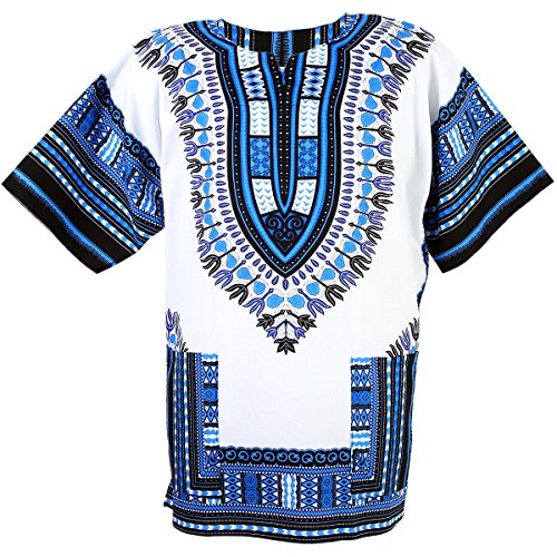 CHAINUPON Camisa africana de algodão Dashiki para homens e mulheres, festival tribal boho hippie kaftan boémio, Multicolor, Médio