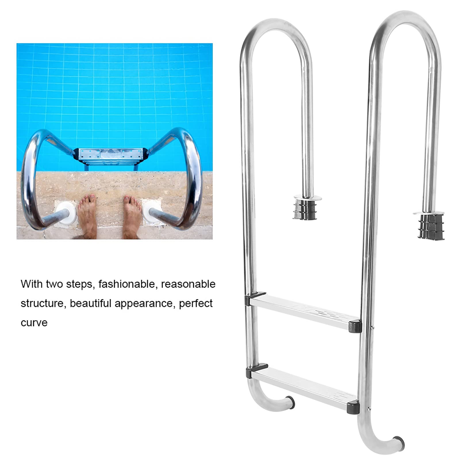 Cocoarm Drabinka Basenowa Dwustopniowa Drabinka Basenowa ze Stali Nierdzewnej Stal Nierdzewna 304 128 Cm Wysokość 43 Cm Szerokość Wewnętrzna Pedały Antypoślizgowe Antykorozyjne do Basenów Prywatnych