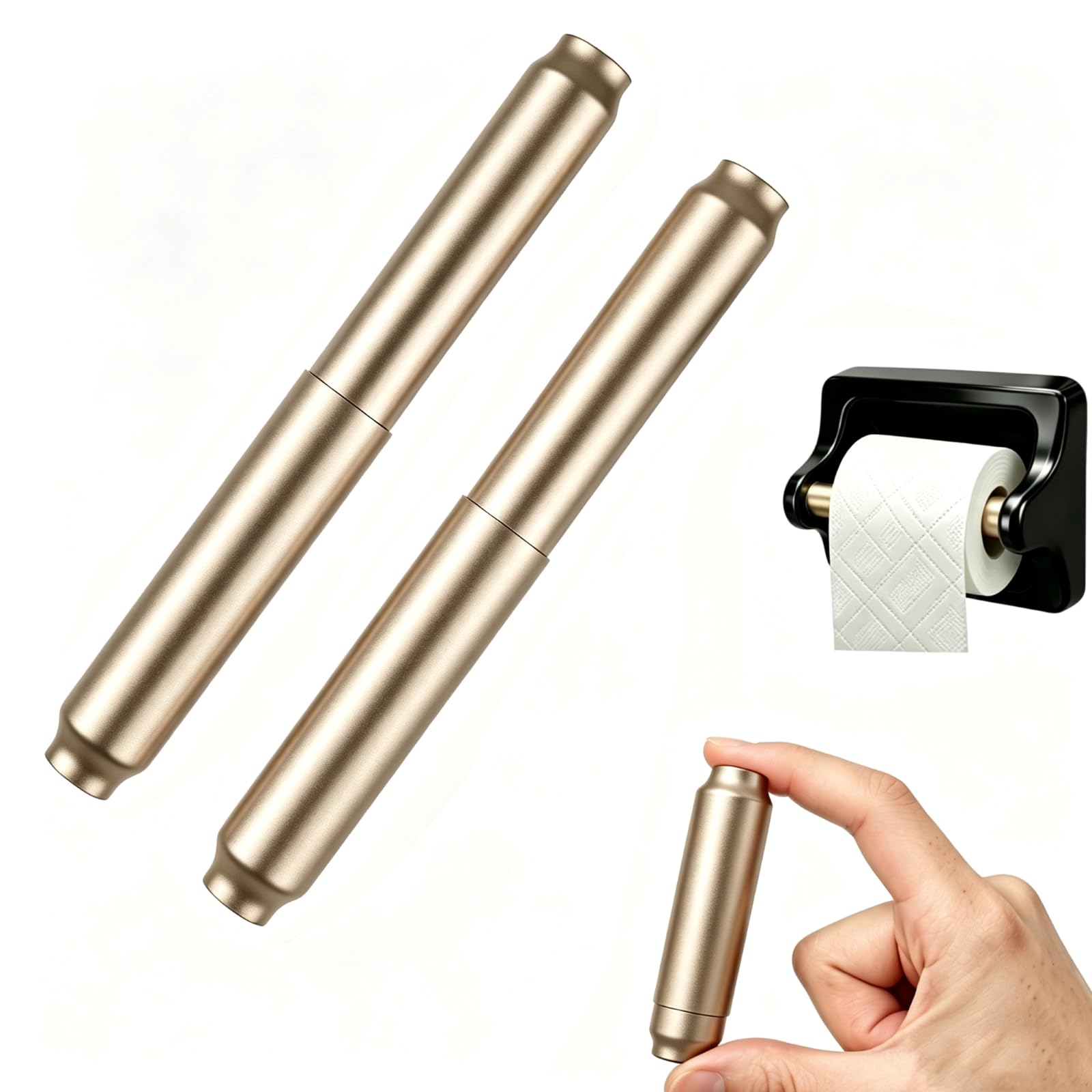 CAPHONT 2 Pcs Toilet Paper Holder Roller Replacement Stainless Steel Adjustable Toilet Tissue Roll Spring Rod Replacement Spindle Fit for Bathroom Tissue Holder, Champagne