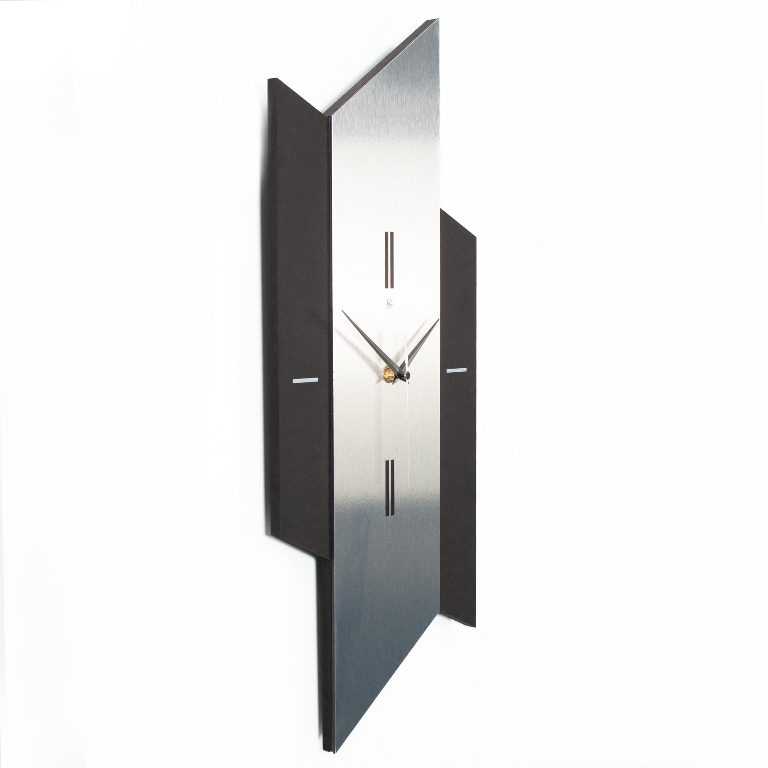 Kreative Feder 3D Designer-Wanduhr „Diamond“ in modernem Metallic-Look schwarz-Silber ohne Tickgeräusche (leises Funkuhrwerk)