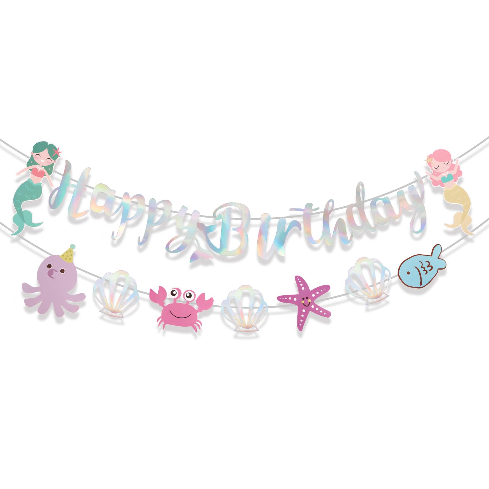 Padorul Mermaid Banner Set Happy Bday Garland With Rainbow Kids Birthday Decor For Girls Parties