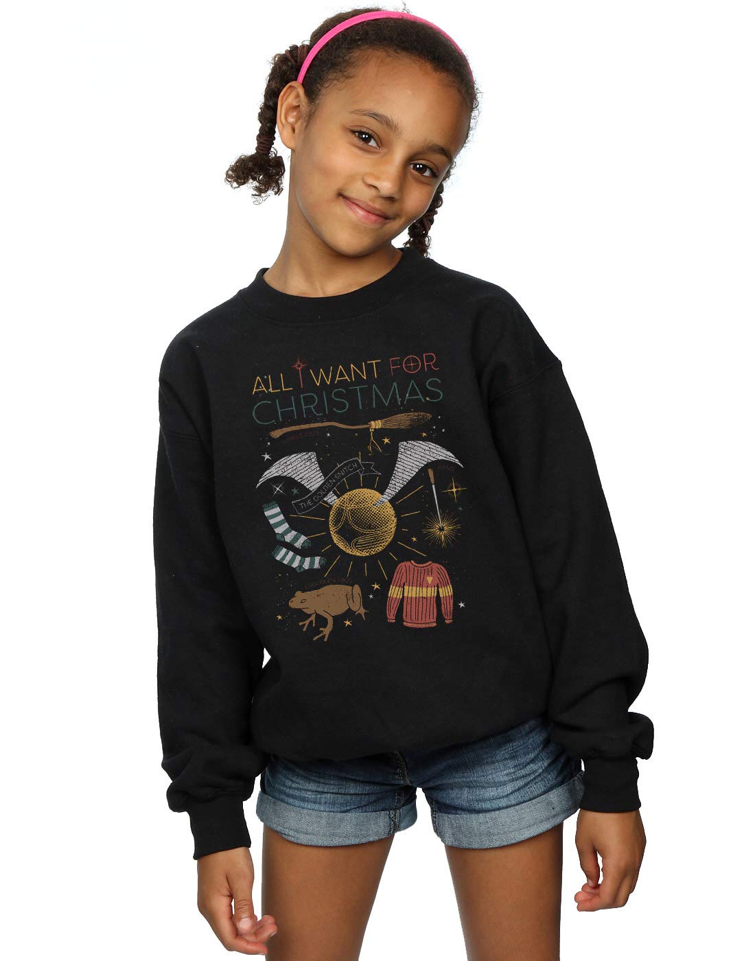 Absolute Cult Girls Black Harry Potter All I Want For Christmas Sweatshirt 9-11 Years