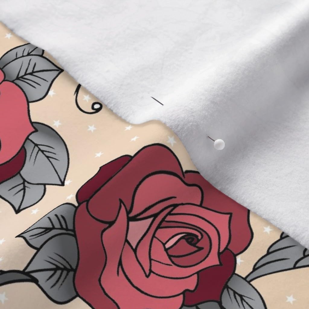 Spoonflower Fabric - Traditional Tattoo Roses Stars Skulls Birds Swallows Anchors Printed on Polartec(R) Fleece Fabric by The Yard - Sewing Blankets Loungewear and No-Sew Projects