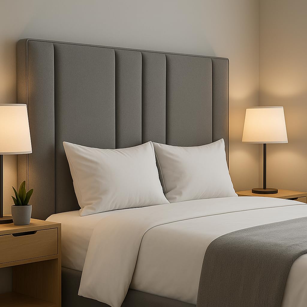 Spring Well,Tulip Upholstered Headboard in,Linen Turin Fabric 26'' Height in Sizes 3ft 4ft 4ft6 5ft 6ft (Linen, 4ft6)