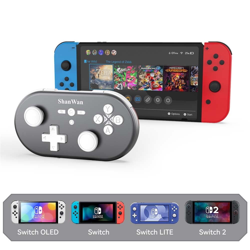 ShanWan Mini manette sans fil pour Switch, PC, iOS, Android, prend en charge le mode clavier pour iPad Procreate (argent)