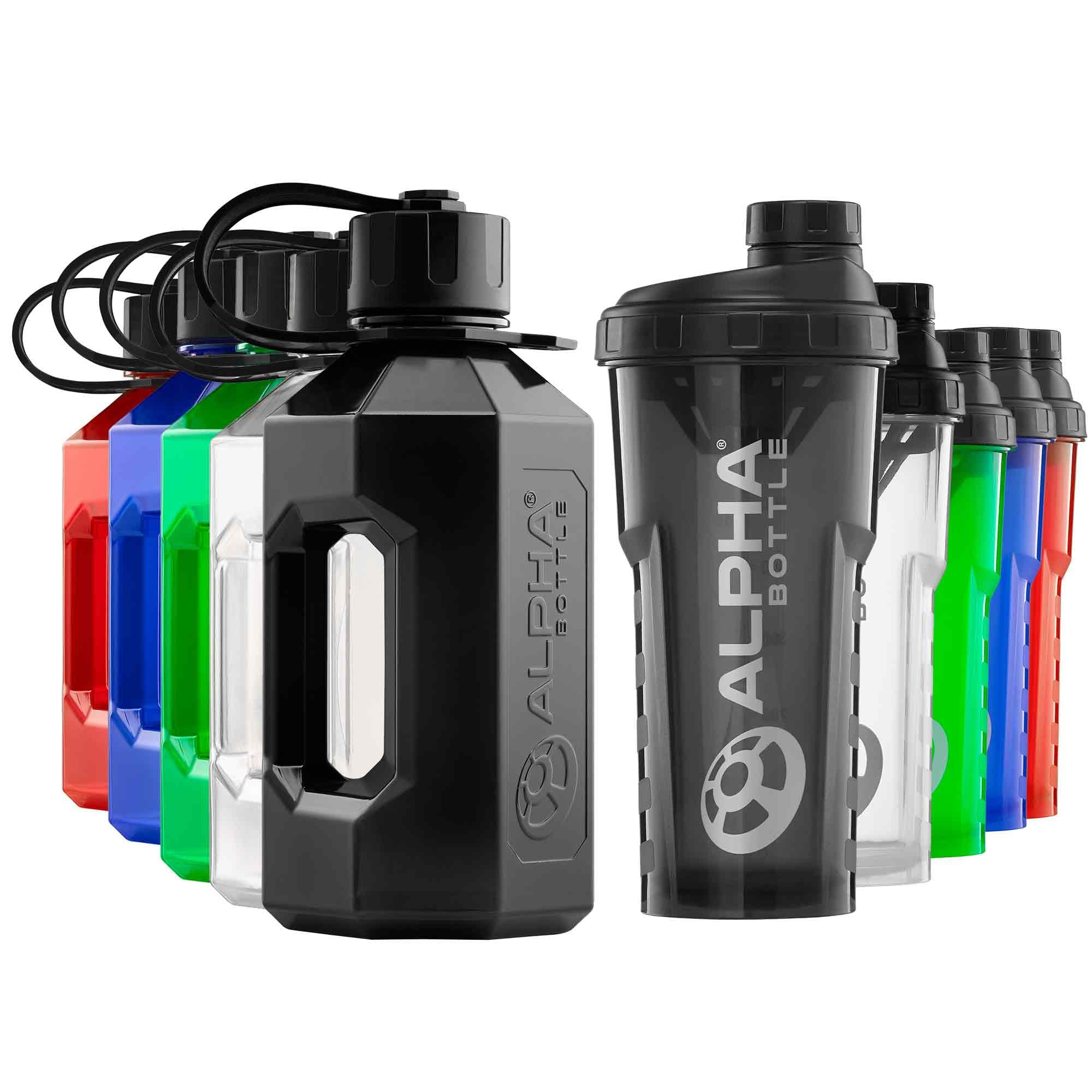 Alpha Designs 2 Pack Water Bottle (1.6L) & Protein Shaker Bottle (750ml) Bundle - Gym Gifts for Men & Women - Black
