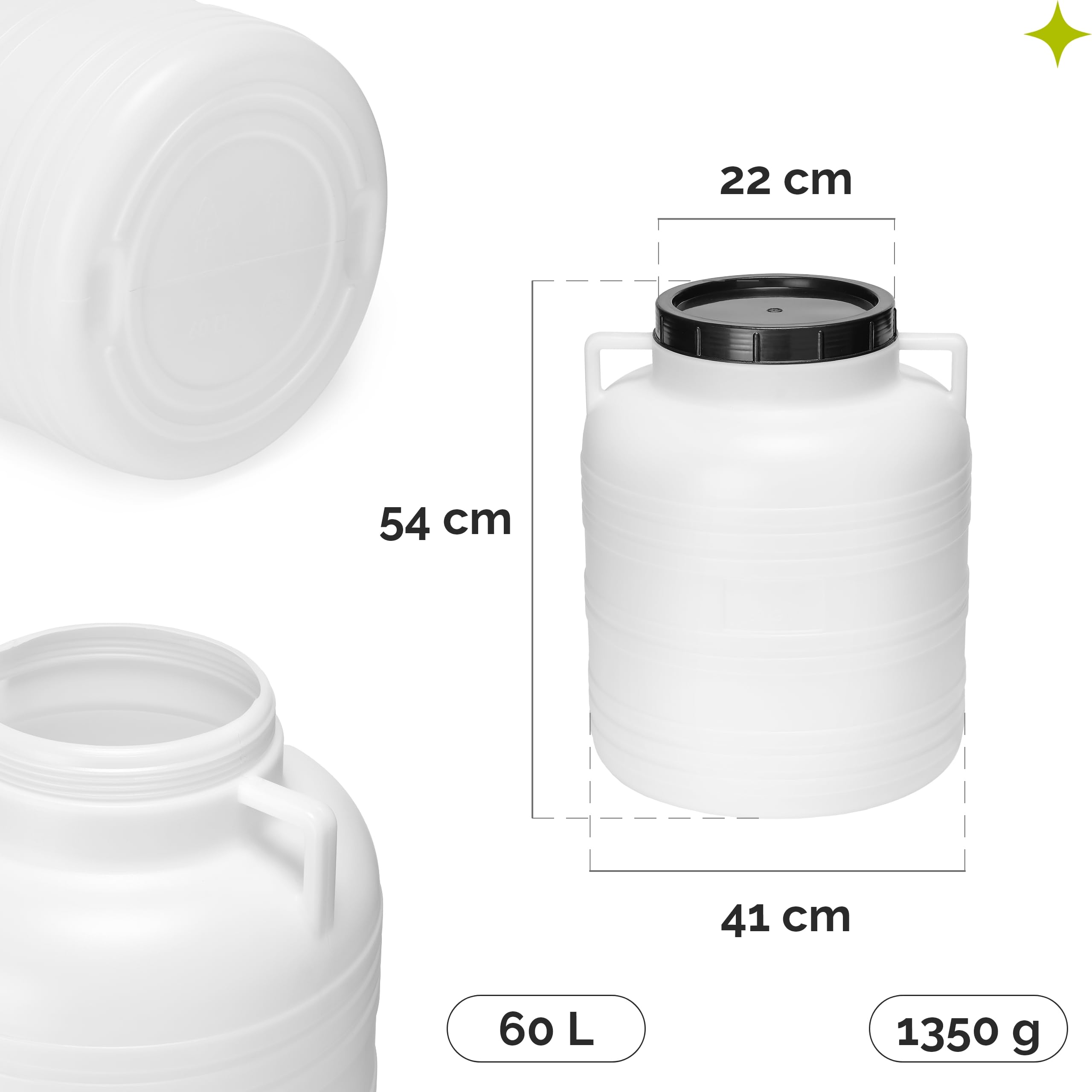 Garronda Set 2X 60 Liter BPA-freies Fass und Futtertonne Weithalsfass Wassertank und Behälter mit Deckel für Sauerkraut sowie Surfass Pökelfass für Fleisch GD-0132 Weiß