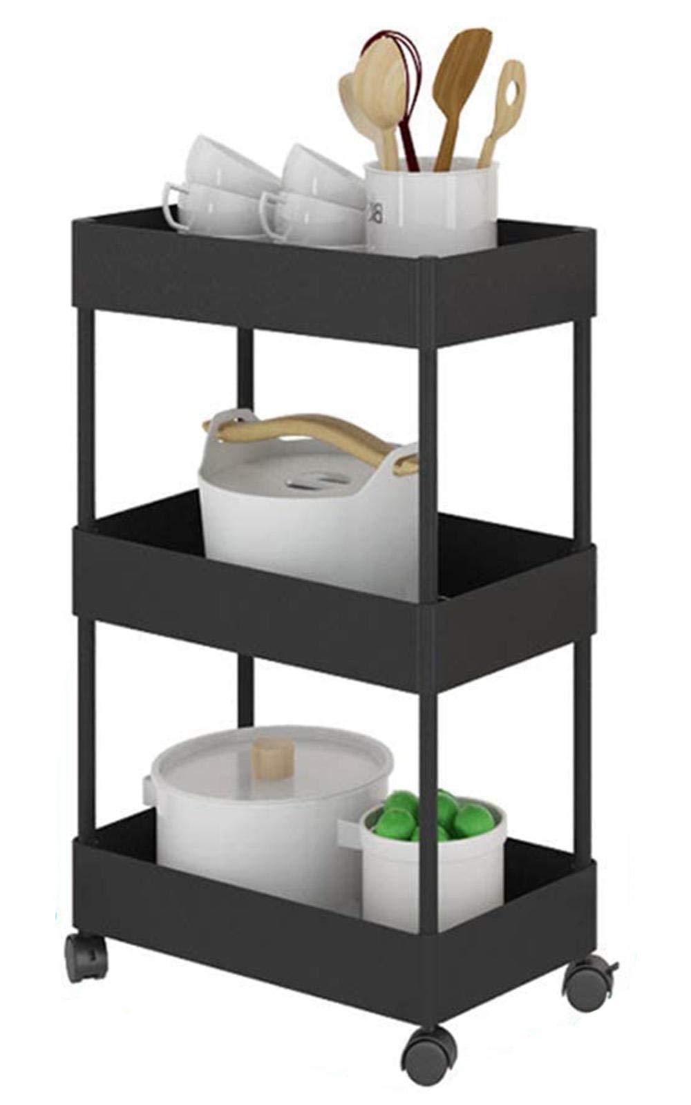 Chariot de rangement avec roulettes et étagère de salle de bain noire