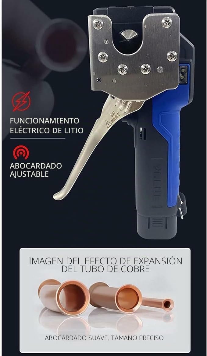 Herramienta de abocardado eléctrica inalámbrica, herramienta de expansión de tubo de 1/4"-3/4" con luz LED, herramienta de abocardado de tubo excéntrico de 45°, for tubos de cobre