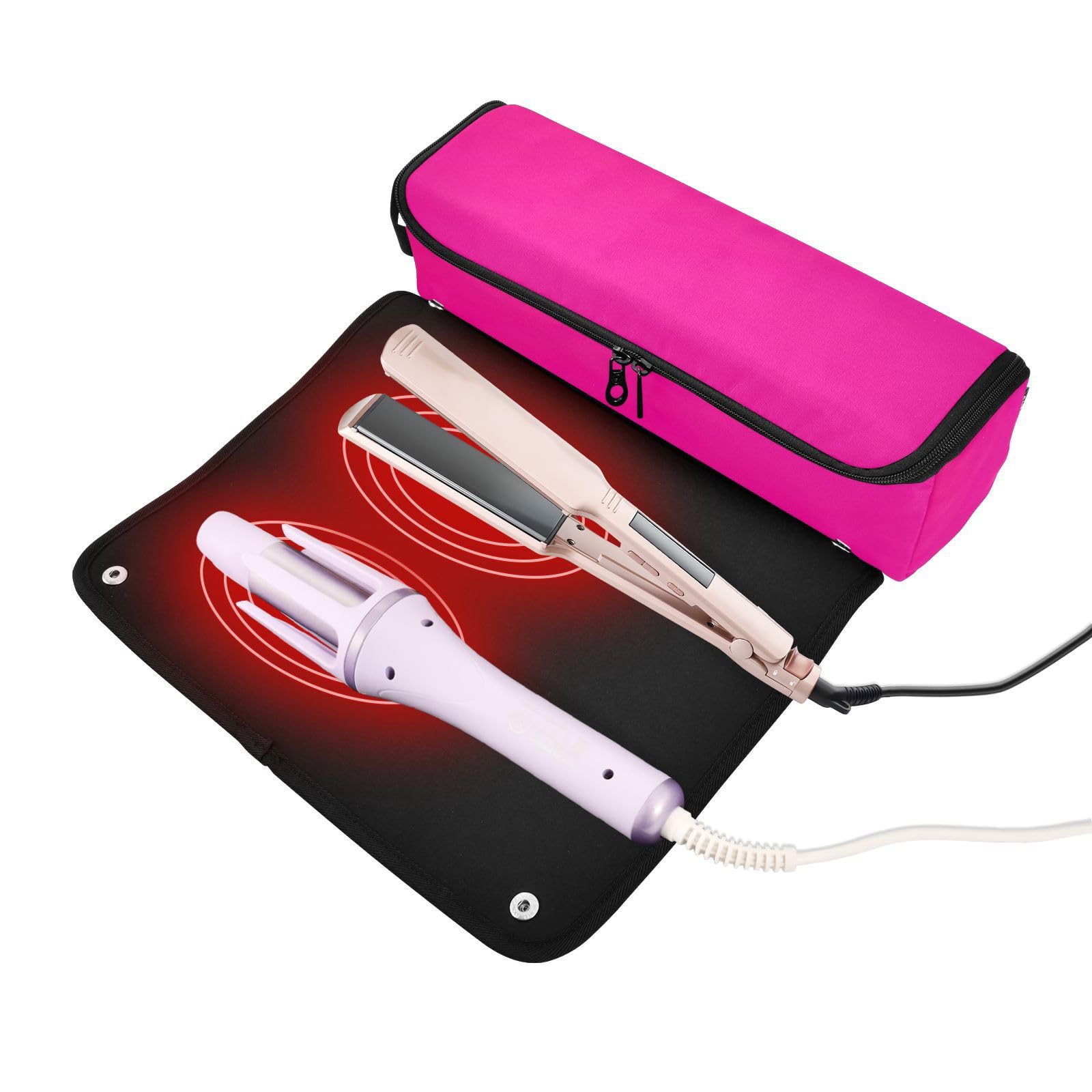 Bulletgxll Solid Pattern Hair Tools Travel Bag Portable Hair Accessory Organizer with Heat Resistant Mat 2 in 1 Curling Iron Travel Carrying Case, Travel Essentials for Women