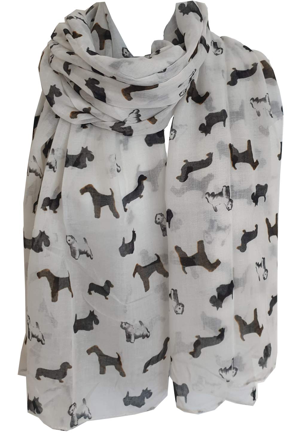 Glamlondon Women's Z1 - White Poodle Print Scarf Dogs Fancy Puppies Breed Caniche Barbone Wrap Shawl Sarong (Z1 - White)