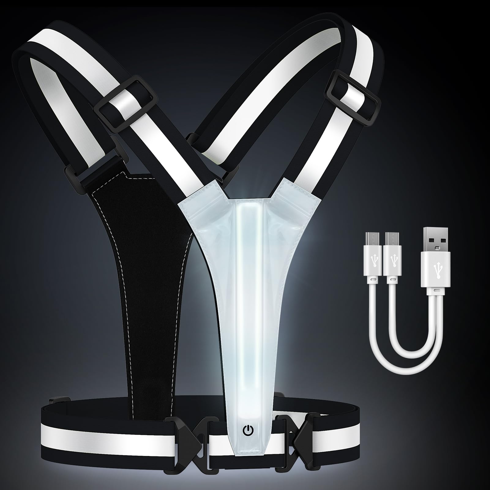 Fokia Kunbio LED Reflective Running Vest Gear,Light Up Vest Runners Night Walking USB Rechargeable,Up to 11hrs Light with Adjustable Waist/Shoulder for Women Men Kids — image 1