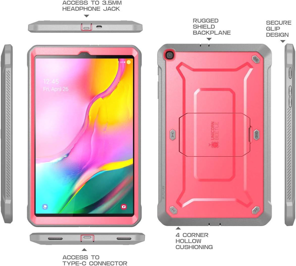 SUPCASE for Galaxy Tab A 10.1 Case with Screen Protector (Unicorn Beetle Pro), [Built-in Stand] Full-Body Heavy Duty Protective Tablet Cover for Samsung Galaxy Tab A 10.1 2019 (SM-T510/T515), Pink