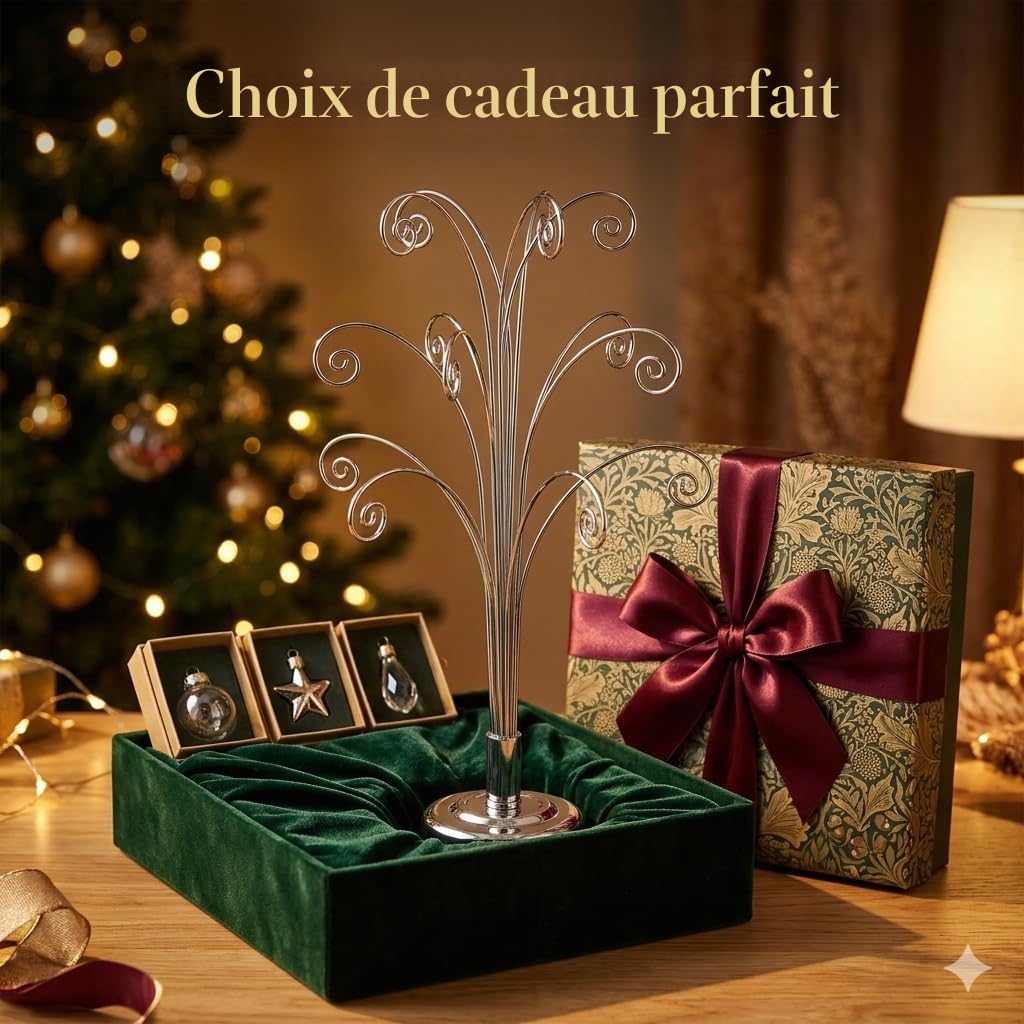 HOHIYA Support Métal Suspendu 42,5 cm pour Ornements Noël et Verre | Support en métal chromé avec crochets pour boules de Noël, plantes aériennes et terrariums idéal décoration maison et mariage