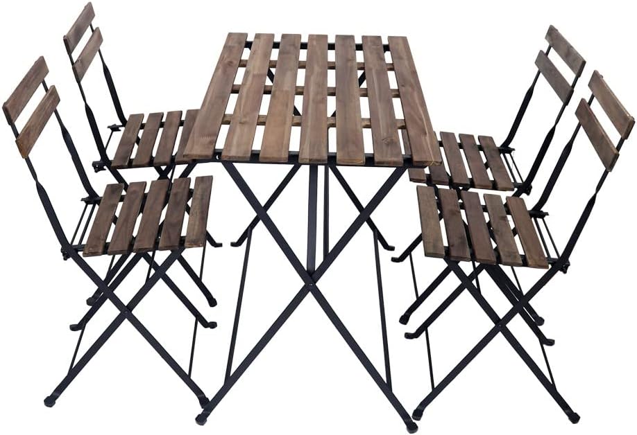 Yatai Decor 5Pcs Patio Bistro Set - Folding Outdoor Wood Chair and Table Set for Garden Furniture, Balcony, Outdoor Area, and Office Use