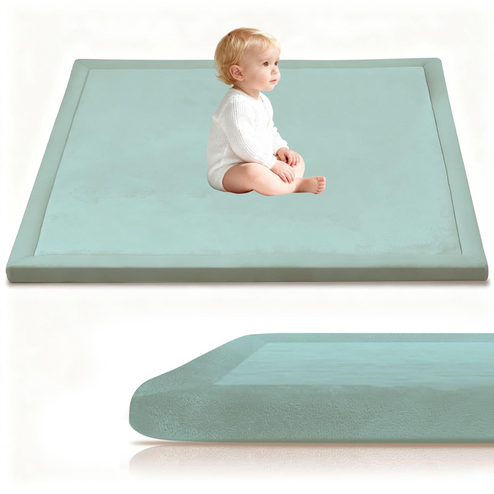 Stqyeiw 3cm Thick Baby Crawling Mat, Baby Play Mat 130 x 160 cm Sky Blue Nursery Rug for Crawling Playing for Bedroom Kids, Non Slip Coral Velvet Babies Mats for Floor Play