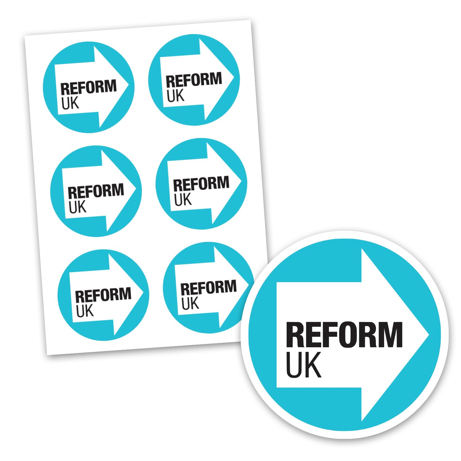 Reactive Brands White Pack Of 6 Reform Uk Vote Reform Self Adhesive Vinyl Stickers Political Party Elections Brexit Make Britain Great Again Car Van Bike Each 90Mm By 90Mm