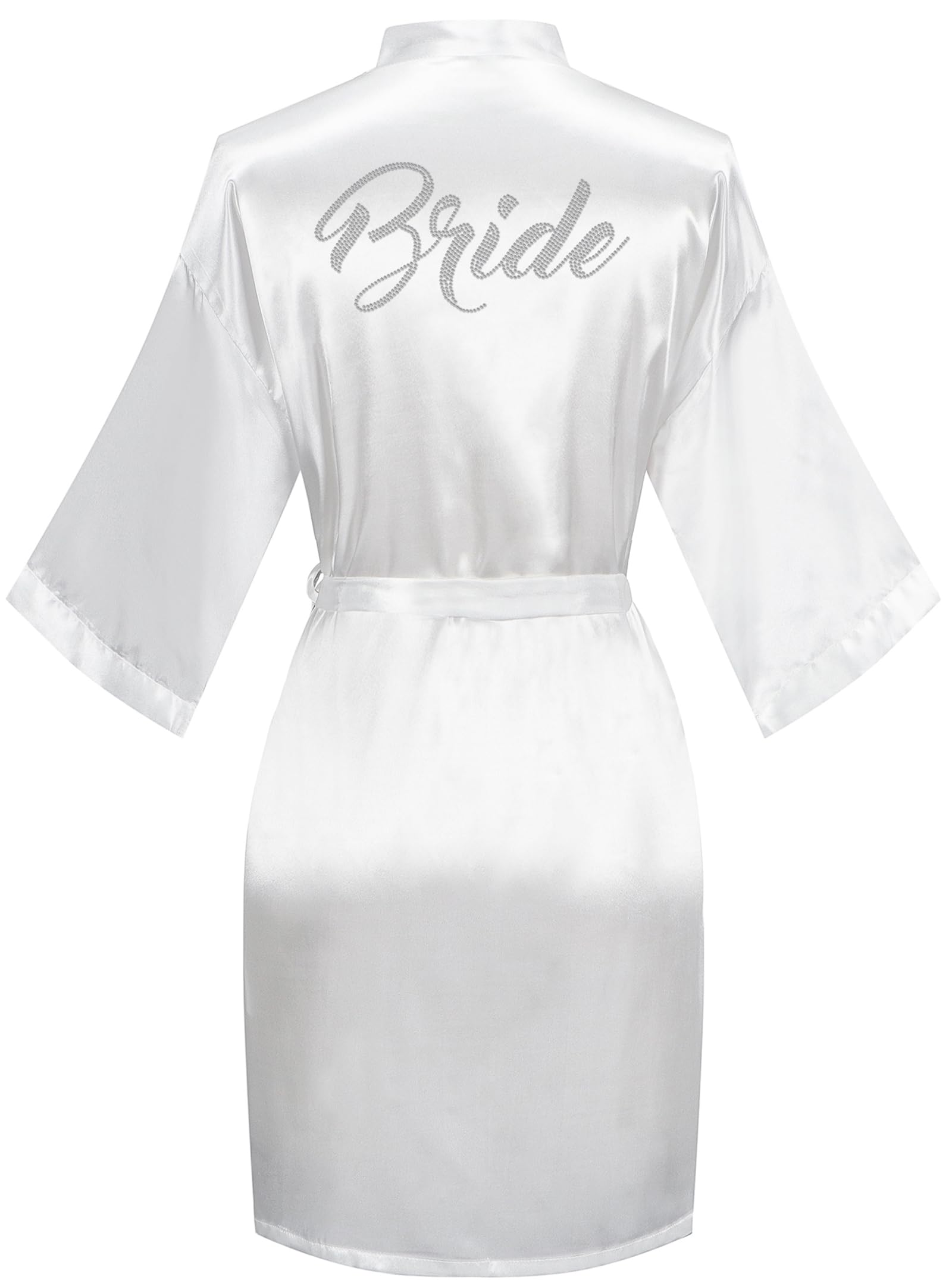 goodmansam Women's Silky Robes One Size Silver Rhinestones Bride Bridesmaid Sleepwear for Wedding Party Getting Ready