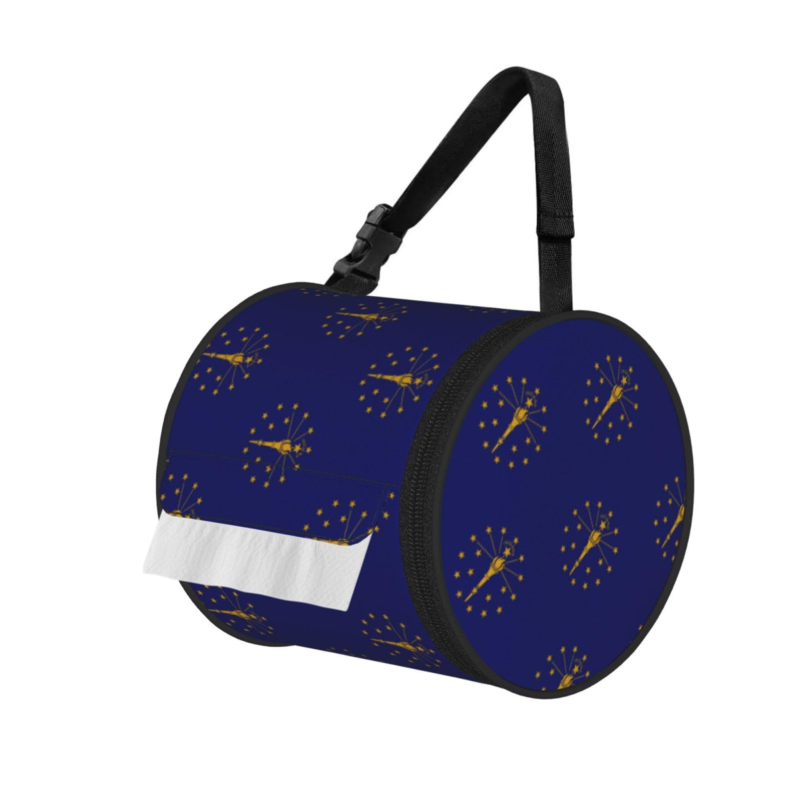 Indiana State Flag Printed Portable Tissue Roll Case, Standard-Size Fit, Oxford Cloth for Wall Camping Backpack