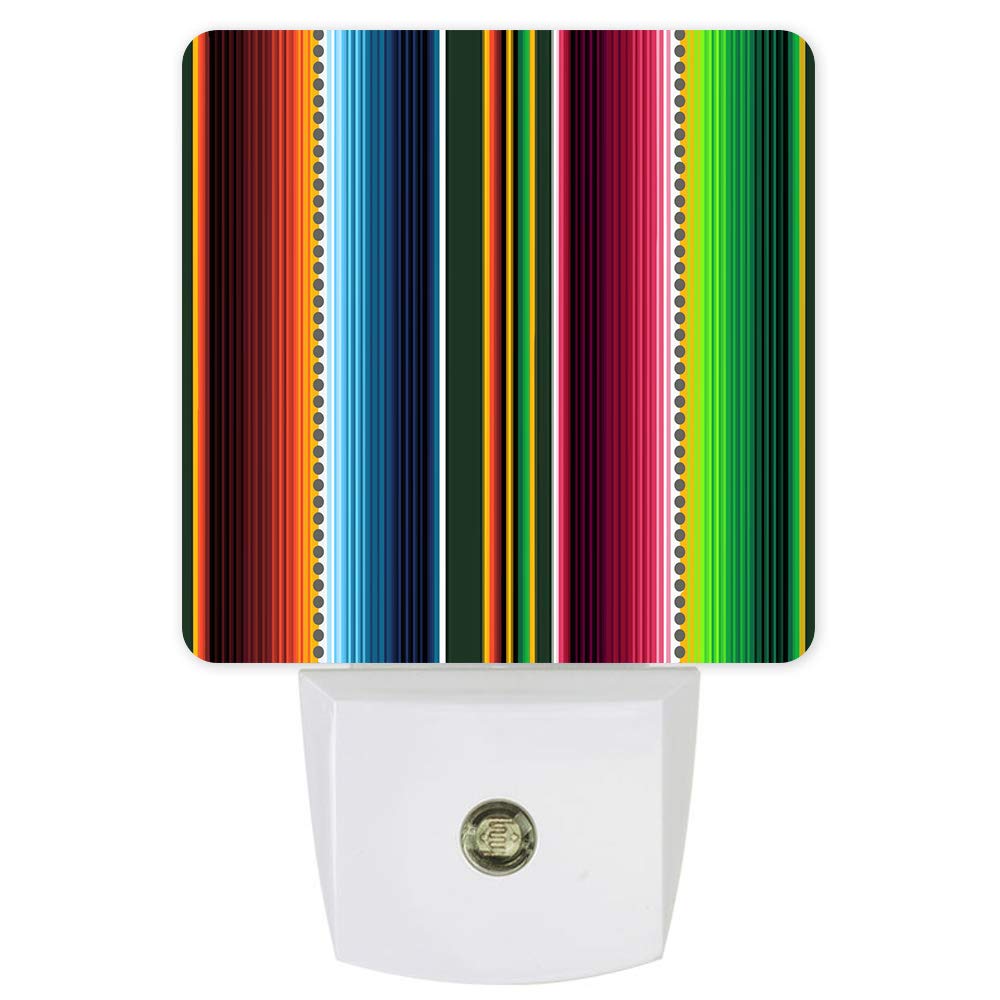 Night Lights Auto Sensor Mexican Serape Colorful Stripes Plug-in LED Nightlights Dusk to Dawn for Living Room, Bedroom, Bathroom, Kitchen, Hallway, Stairways, Salsa Stripes Vertical Lines