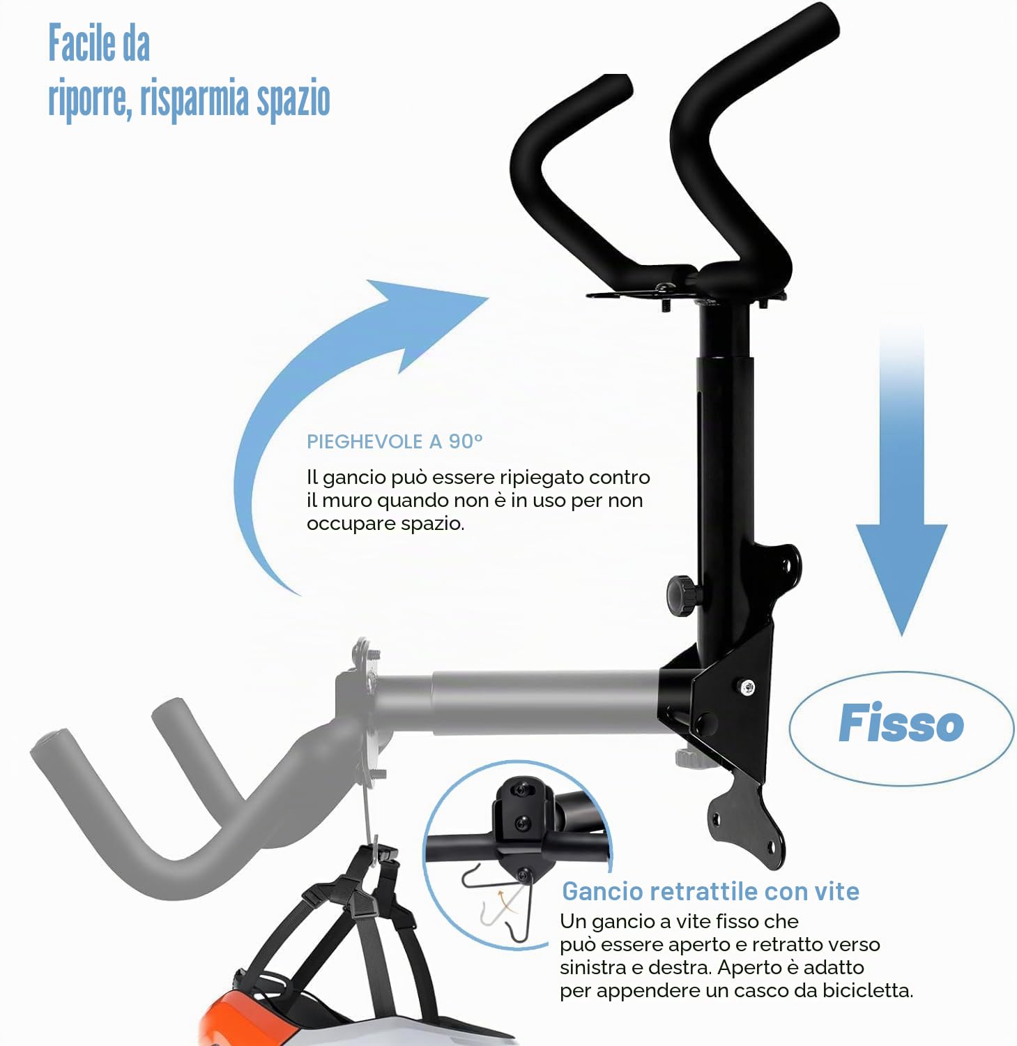 Portabici da Muro Regolabile, Capacità di Carico 22 kg, Supporto in Metallo Robusto