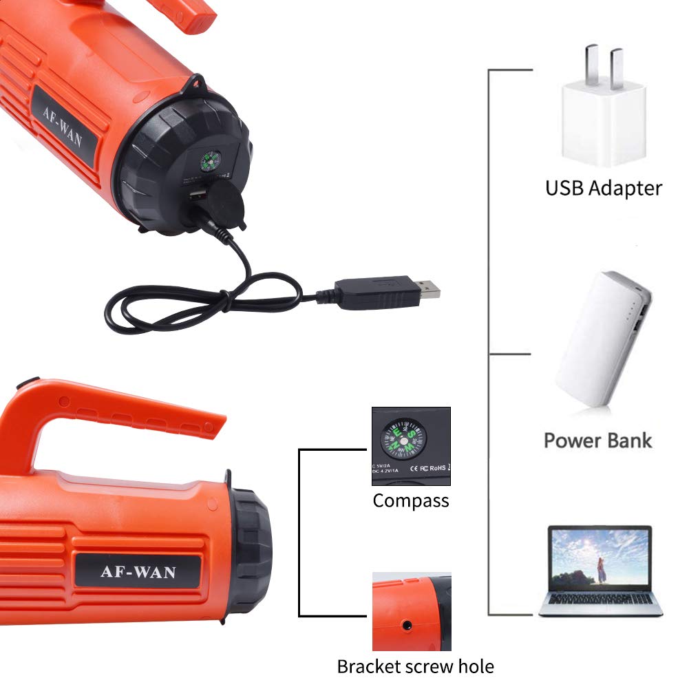 AF-WAN Torcia LED Ultra Potente Ricaricabile 6000 Lumen – Impermeabile Con Power Bank E SOS