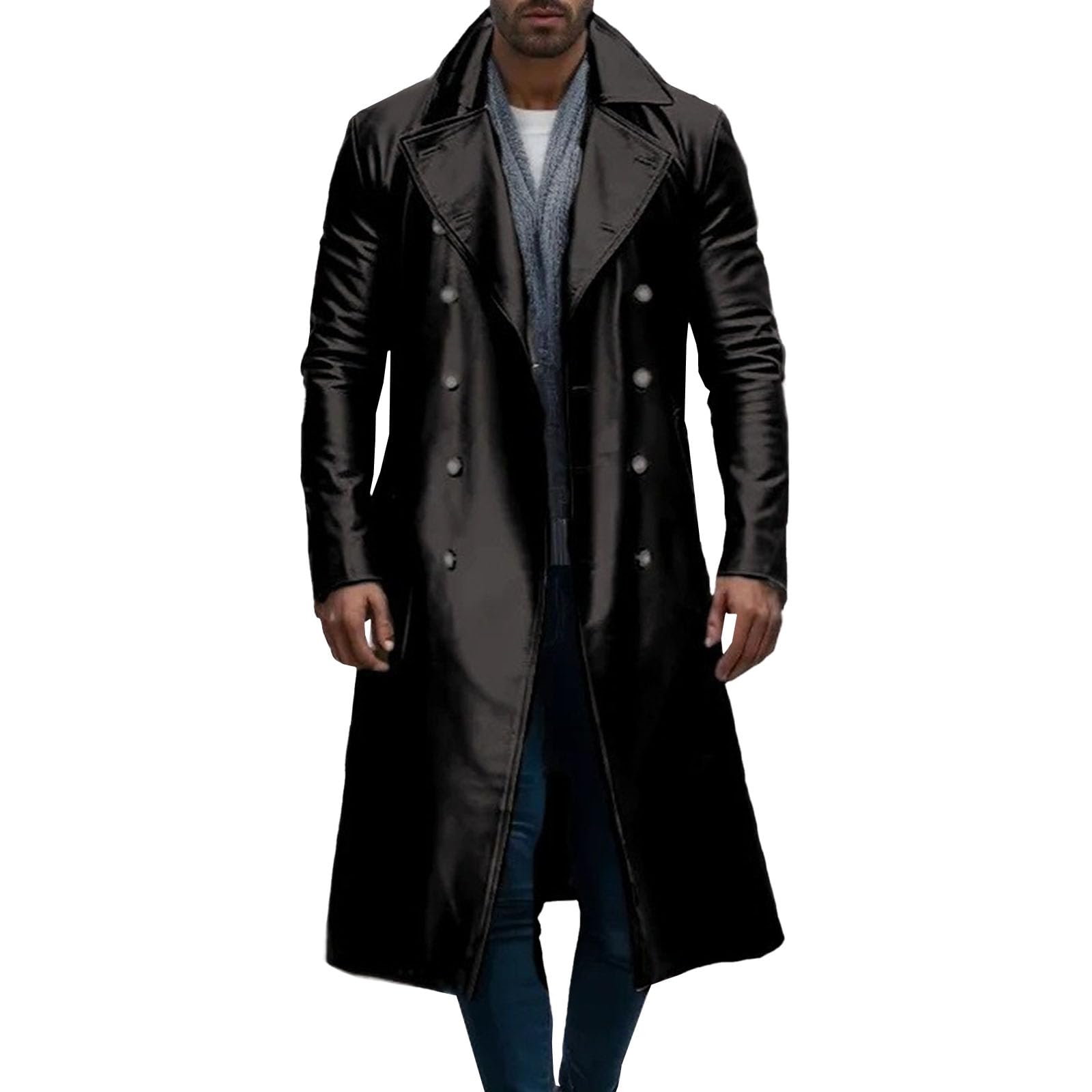 Moda para Hombre Clásico Slim-Fit Doble Botonadura Gabardina de Longitud Media Abrigo Cortavientos Informal de Cuello Largo Traje de Oficina de Negocios