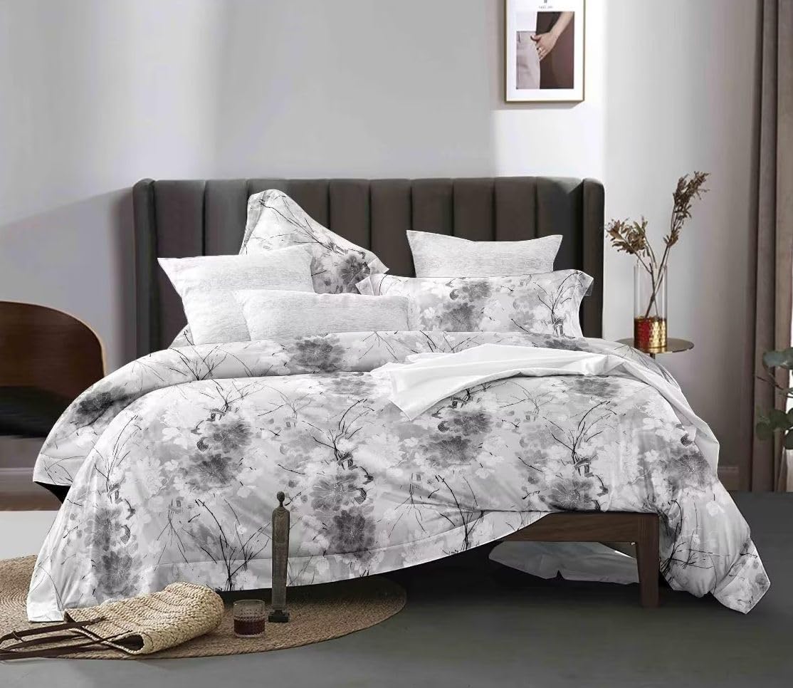 M-V-O Microfibre Printed Duvet Cover Set With Matching Pillowcase, Comfortable Soft & Cosy Quilt Cover Bedding Set, Bed Linen (Grey Forest, Single)